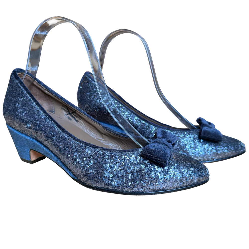 LL Bean Vintage Glitter Velvet Bow Kitten Heel Pumps Shoes Whimsygoth sz 7 M